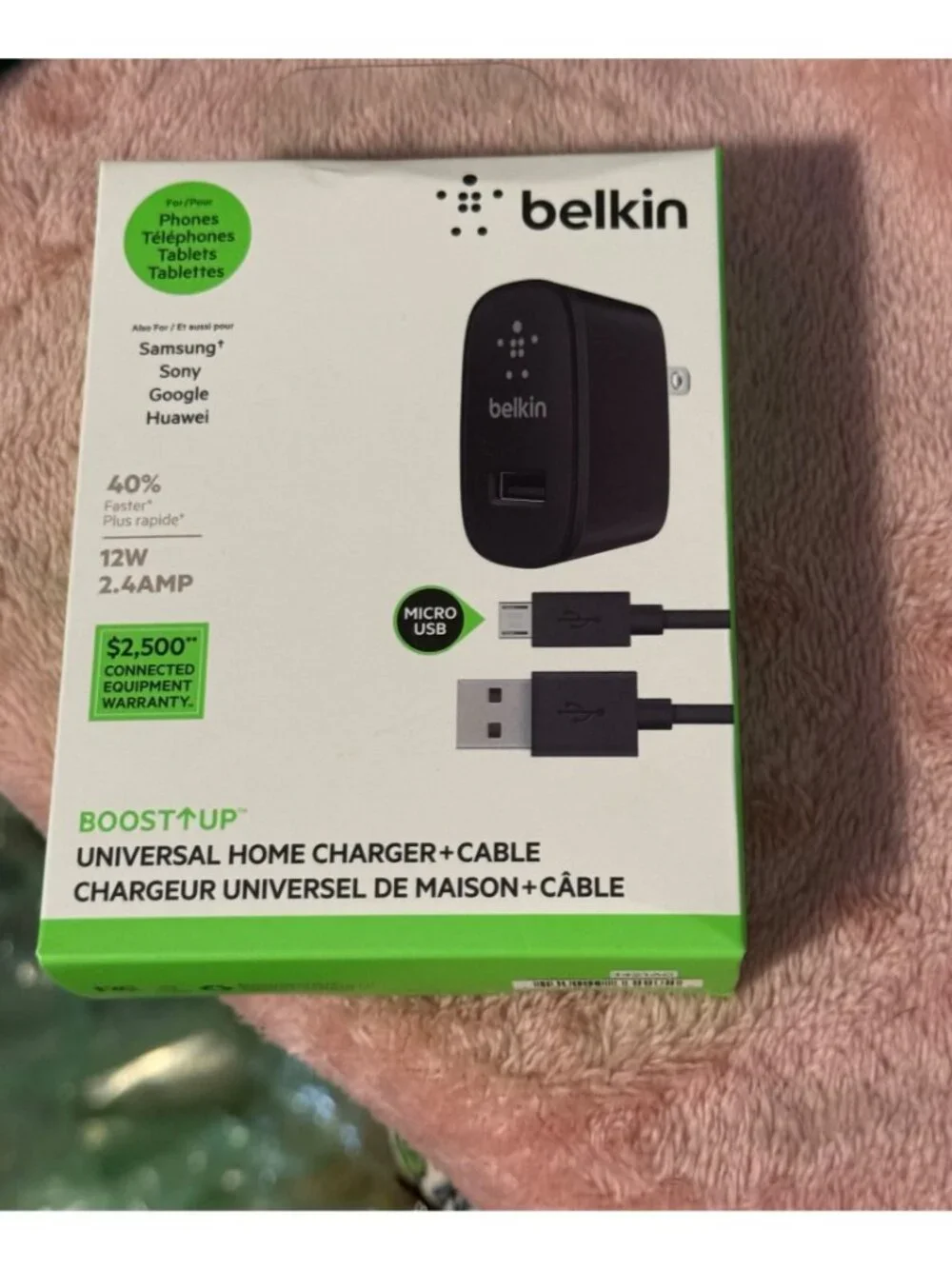 Belkin BOOST↑UP MICRO‑USB Home Charger + Cable – 12W Fast Charge – NEW